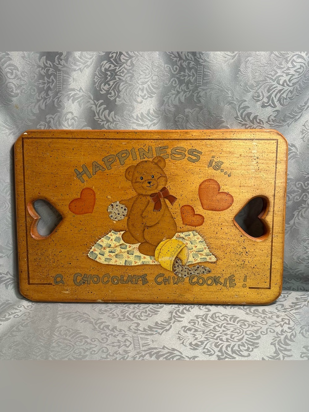 Vtg Wood Cutting Board Country Bear Heart Cutout Cottage Farmhouse Kitchen 17”